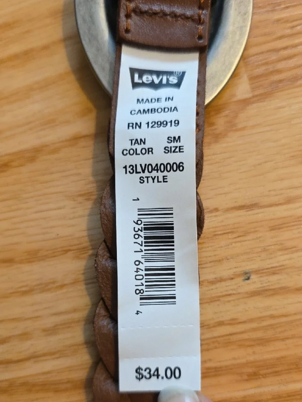 Levi's Brown Braided Leather Belt with Decorative Western Buckle